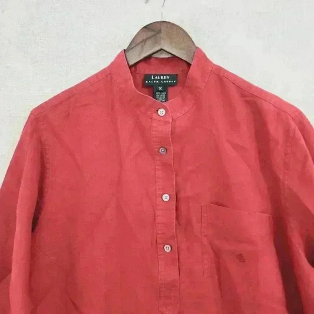 Lauren Ralph Lauren Women's 1X 100% Linen Mock‎ neck Long Sleeve Deep Red 660C - Picture 3 of 6